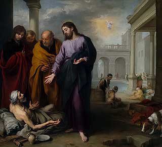 Misa III Domingo de Pascua. ("La curación del paralítico en la piscina de Bezat�",  B.E. Murillo, National Gallery, Londres)