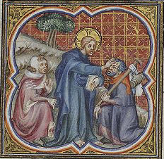 Domingo VII de Cotidiano. ("Jesús cura a un leproso" Ilustración anónima de la Biblia Historiada de Pedro Com�stor, 1372)