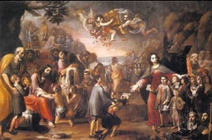 Domingo XXIII de Cotidiano. ("Cristo y la Virgen como protectores de la infancia" Esteban M�rquez. Paraninfo de la Universidad de Sevilla, 1694)