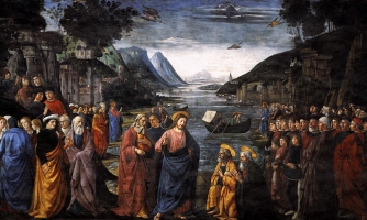 Jueves I de Cuaresma. ("Llamada a los primeros apóstoles", Domenico Ghirlandaio, 1481-82. Capilla Sixtina, Roma)