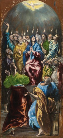 Pentecostés. El Greco (c.a. 1596-1600). Procede del Colegio de la Encarnación de Madrid. Hoy en el Museo Nacional de El Prado